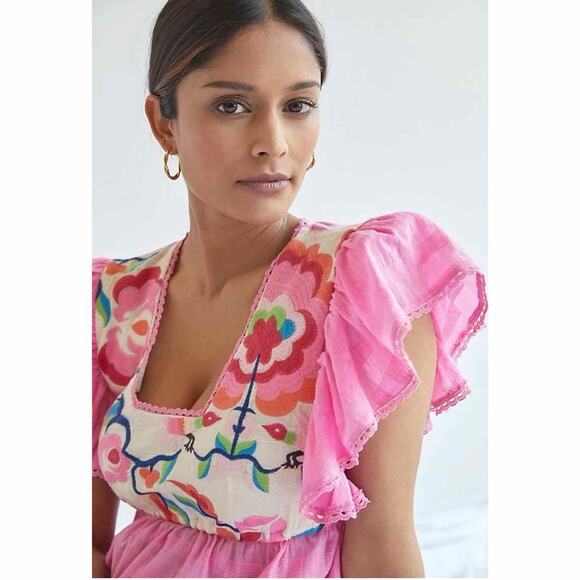 Anthropologie Plenty by Tracy Reese Embroidered Babydoll Blouse Large - Picture 11 of 13